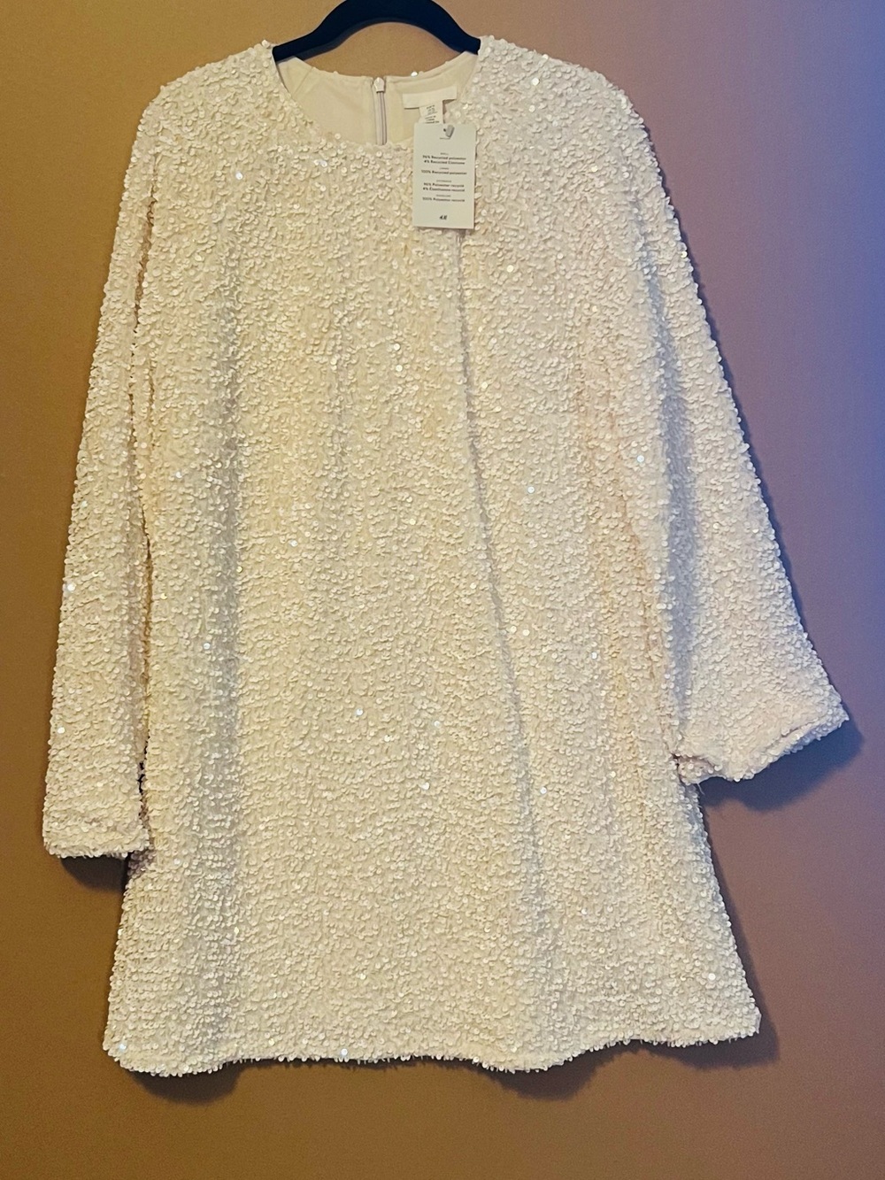 H&M Ivory Sequin Textured Shift Dress